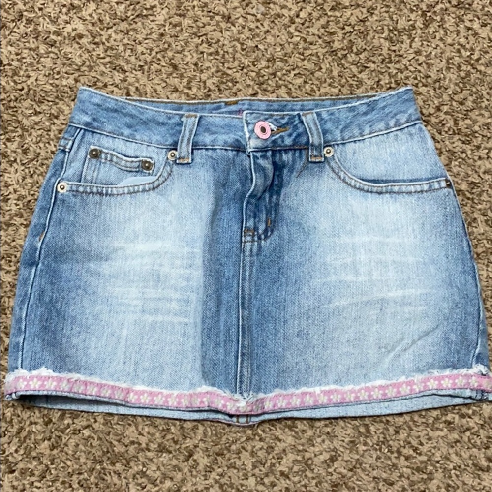 Limited Too Light Blue Denim Skort with Pink Floral Hem